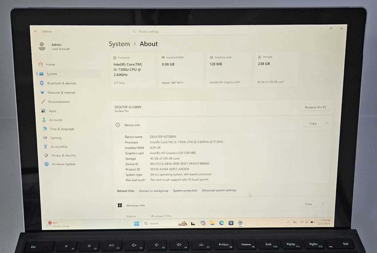 Microsoft Surface Pro 5 1796 Silver 12.3" Core i5-7300U 8GB 256GB w/ UAG Win 11P - Image 5