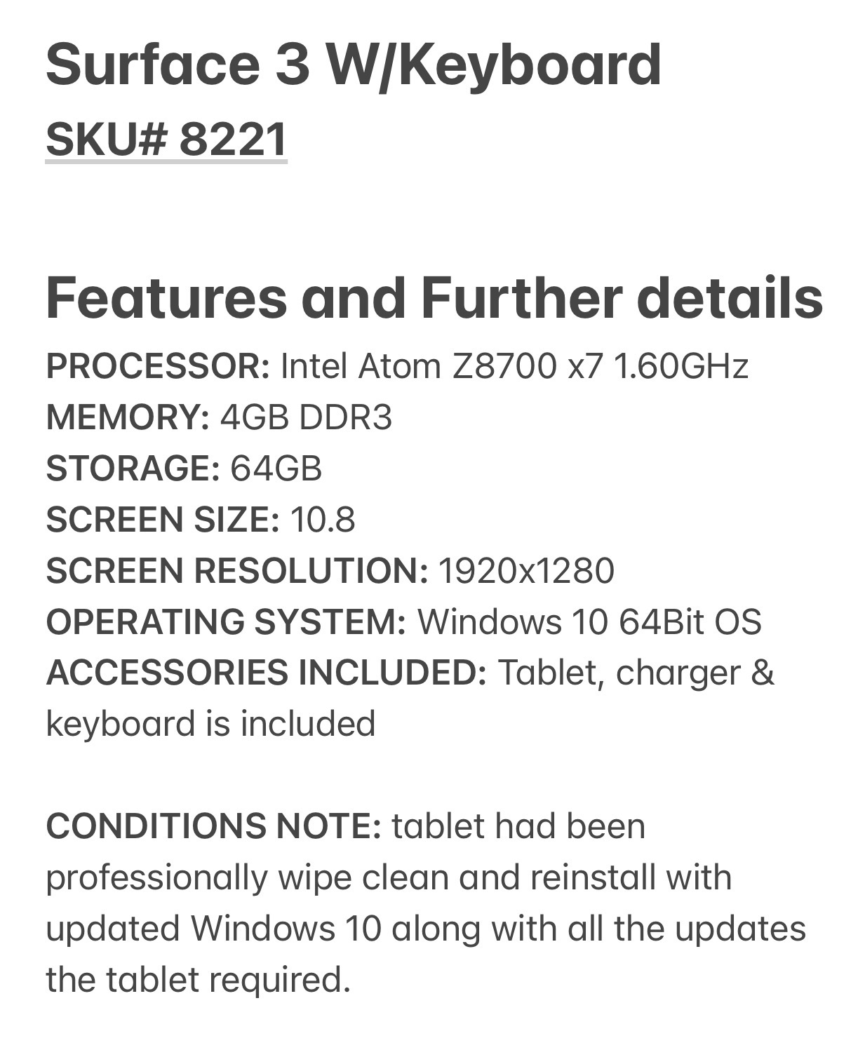 Microsoft Surface 3 - Intel Atom X7 1.60GHz 4GB 64GB SSD Windows 10 - Image 5