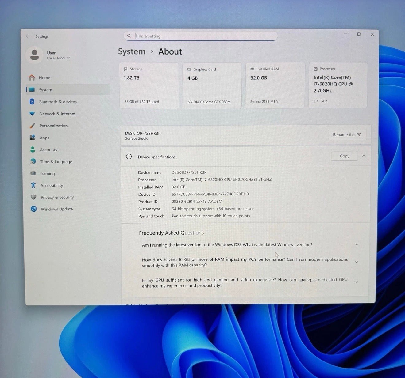 Pre-owned Microsoft Surface Studio 1st Gen 28" i7-6820HQ 32GB GTX 980M 2TB - Image 2
