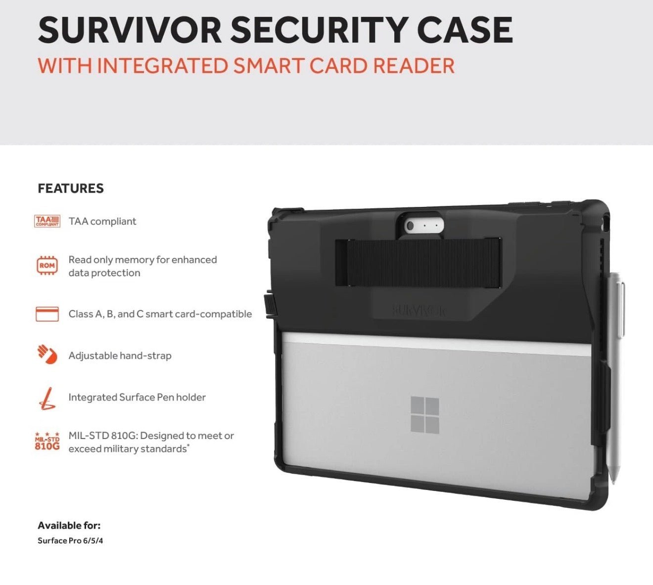 Pre-owned Griffin Survivor Case Smart Card Reader Surface Pro 7 6 5 4 GFB-048